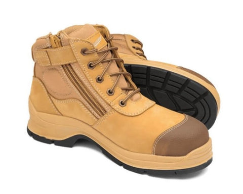 Blundstone Wheat Nubuck Lace Up/Zip Side Safety Boot