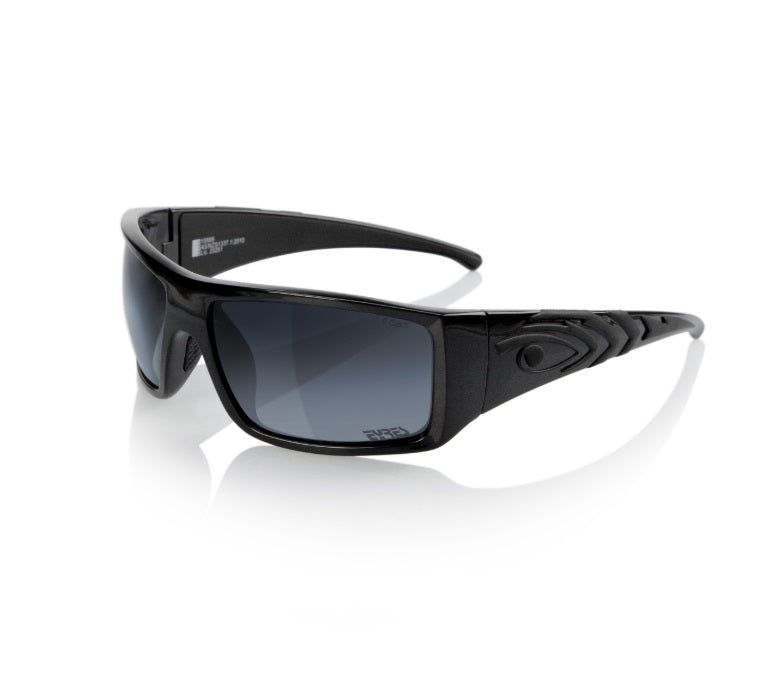 Eyres Allblack Safety Glasses Aluminium Black Frame With Grey Flash Silver Lens