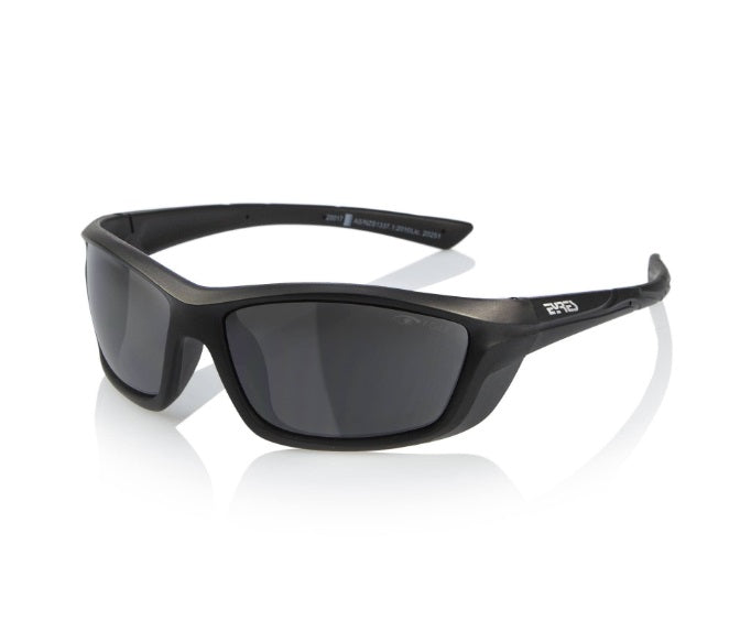Eyres Motion Safety Glasses Matte Black Frame With Grey Flash Silver Lens