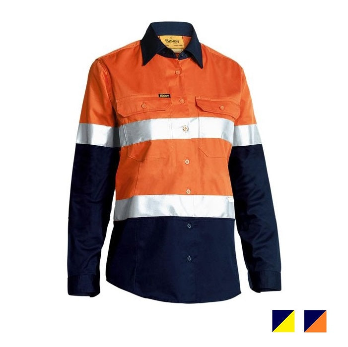 Bisley Womens Long Sleeve Hi Vis Taped Drill Shirt