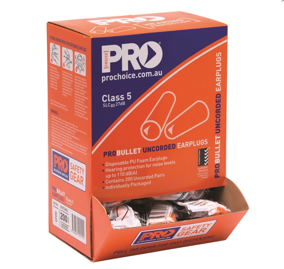 ProChoice ProBullet Tapered Hi Vis Orange Disposable Earplugs Box of 200