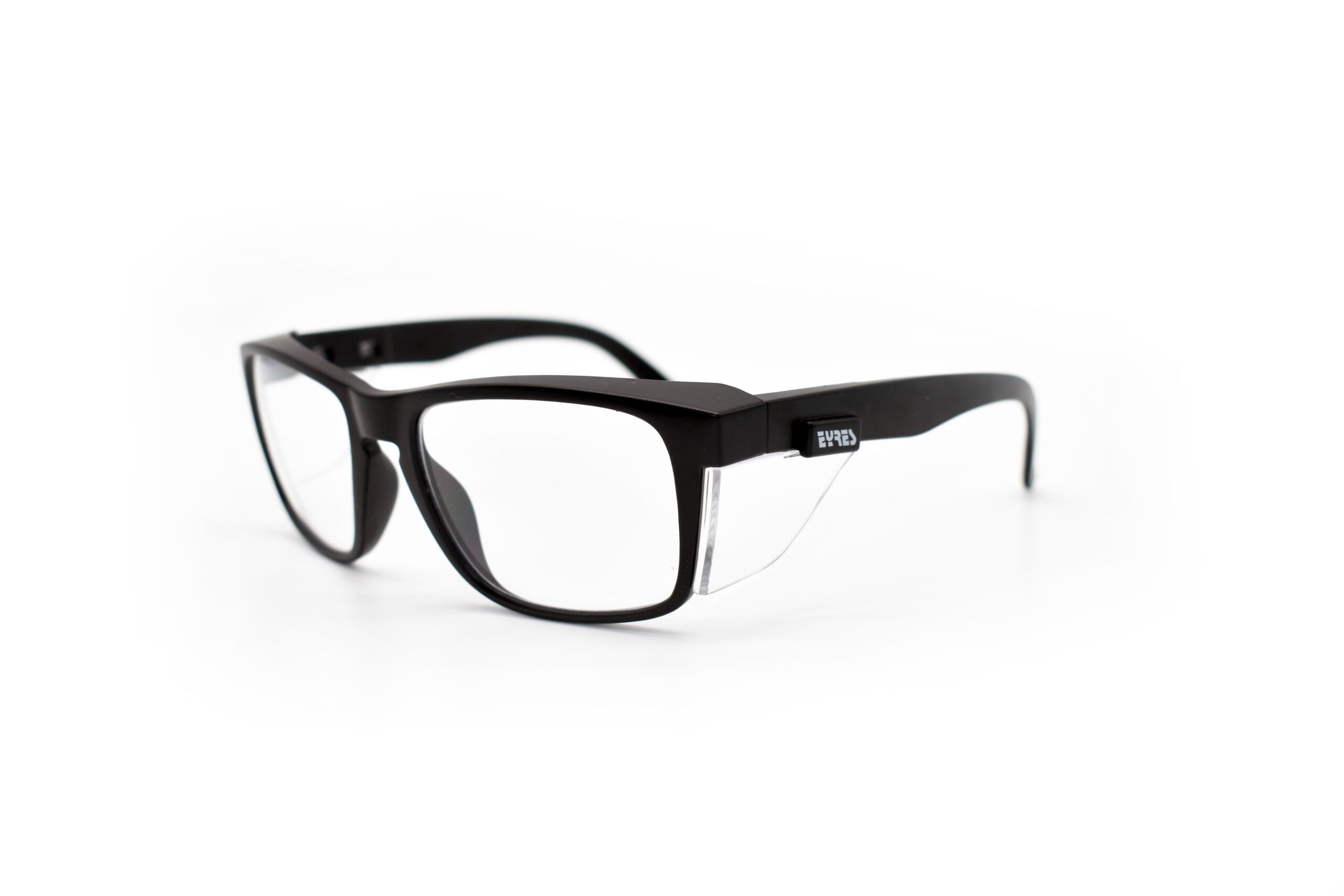 Eyres Stealth Safety Glasses Matte Black Frame with Clear Lens & Clear Sides