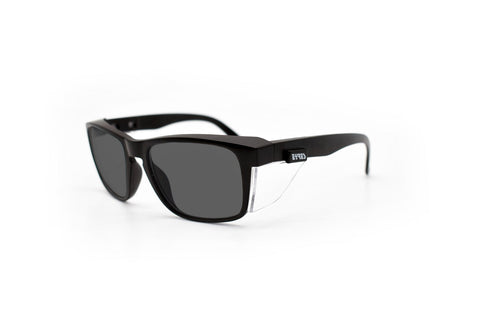 Eyres Stealth Safety Glasses Matte Black Frame with Grey Lens & Clear Sides