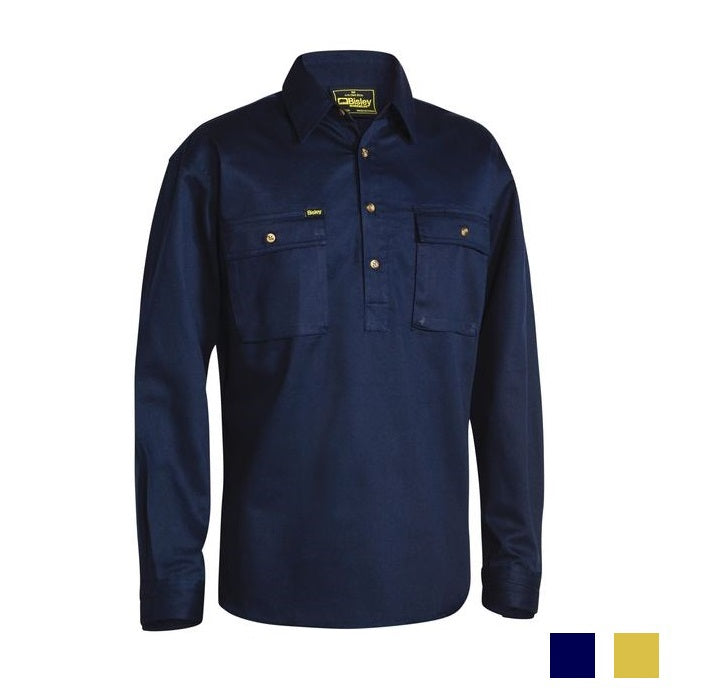 Bisley Closed Front Long Sleeve Cotton Drill Shirt