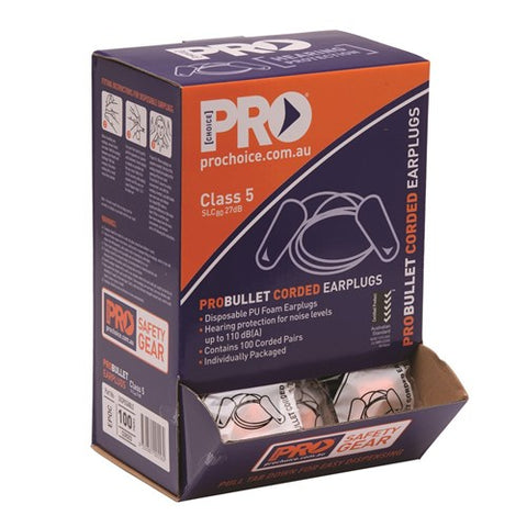 ProChoice ProBullet Tapered Hi Vis Orange Disposable Corded Earplugs Box of 100